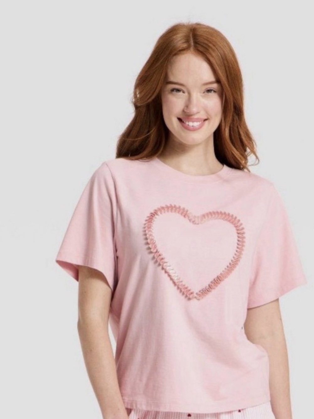 Light Pink Heart Trim Short Sleeve Tee